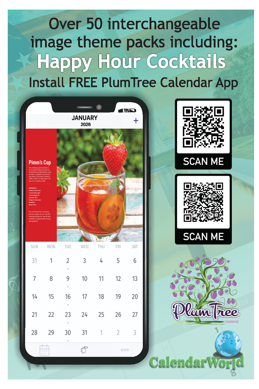 2026 Happy Hour Cocktails wall calendar