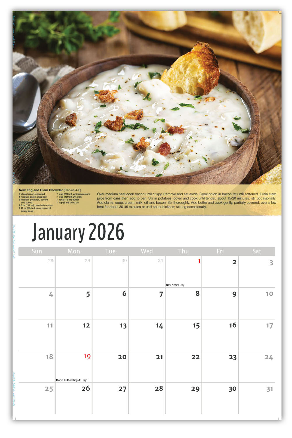2026 Recipes Wall Calendar