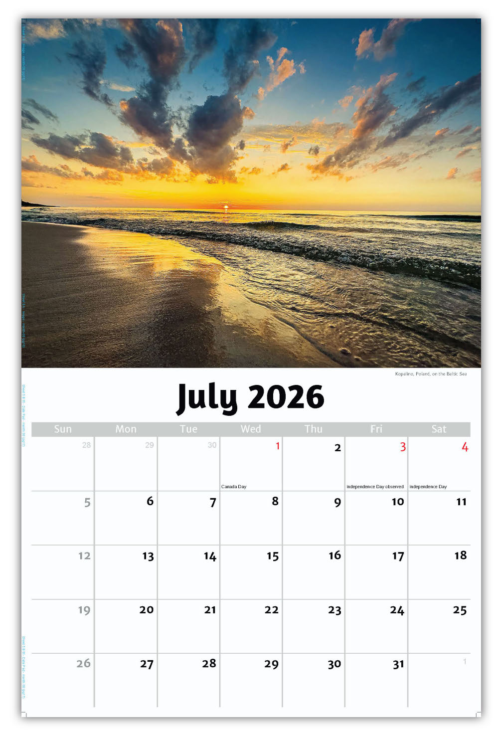 2026 Wall Calendar - Sun, Sand and Surf