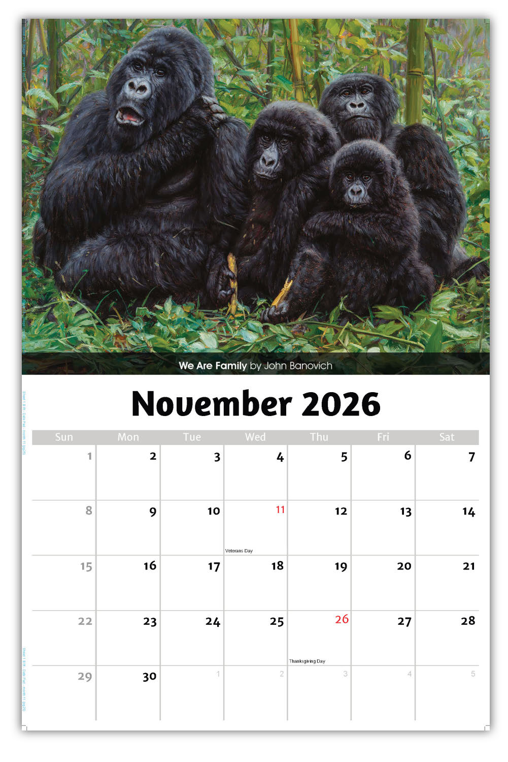 2026 Wall Calendar - Wildlife Portraits