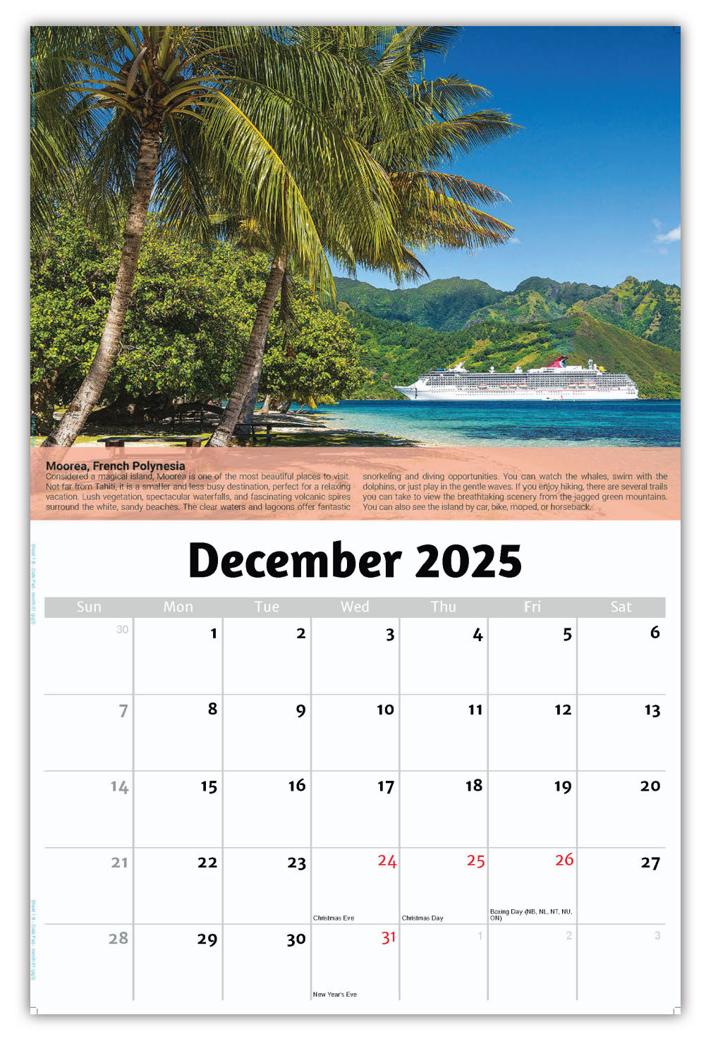2026 Wall Calendar - World Travel Destinations