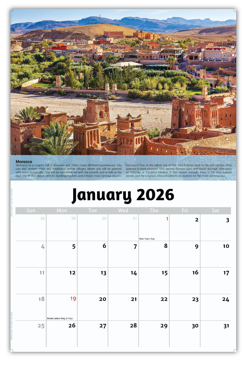 2026 Wall Calendar - World Travel Destinations