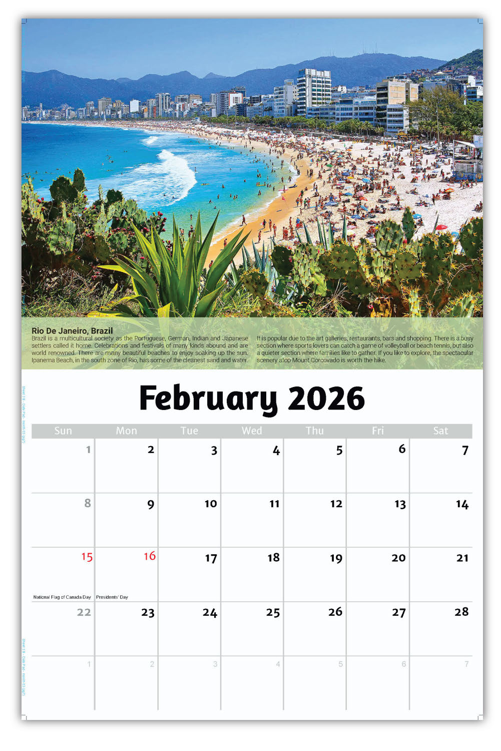 2026 Wall Calendar - World Travel Destinations