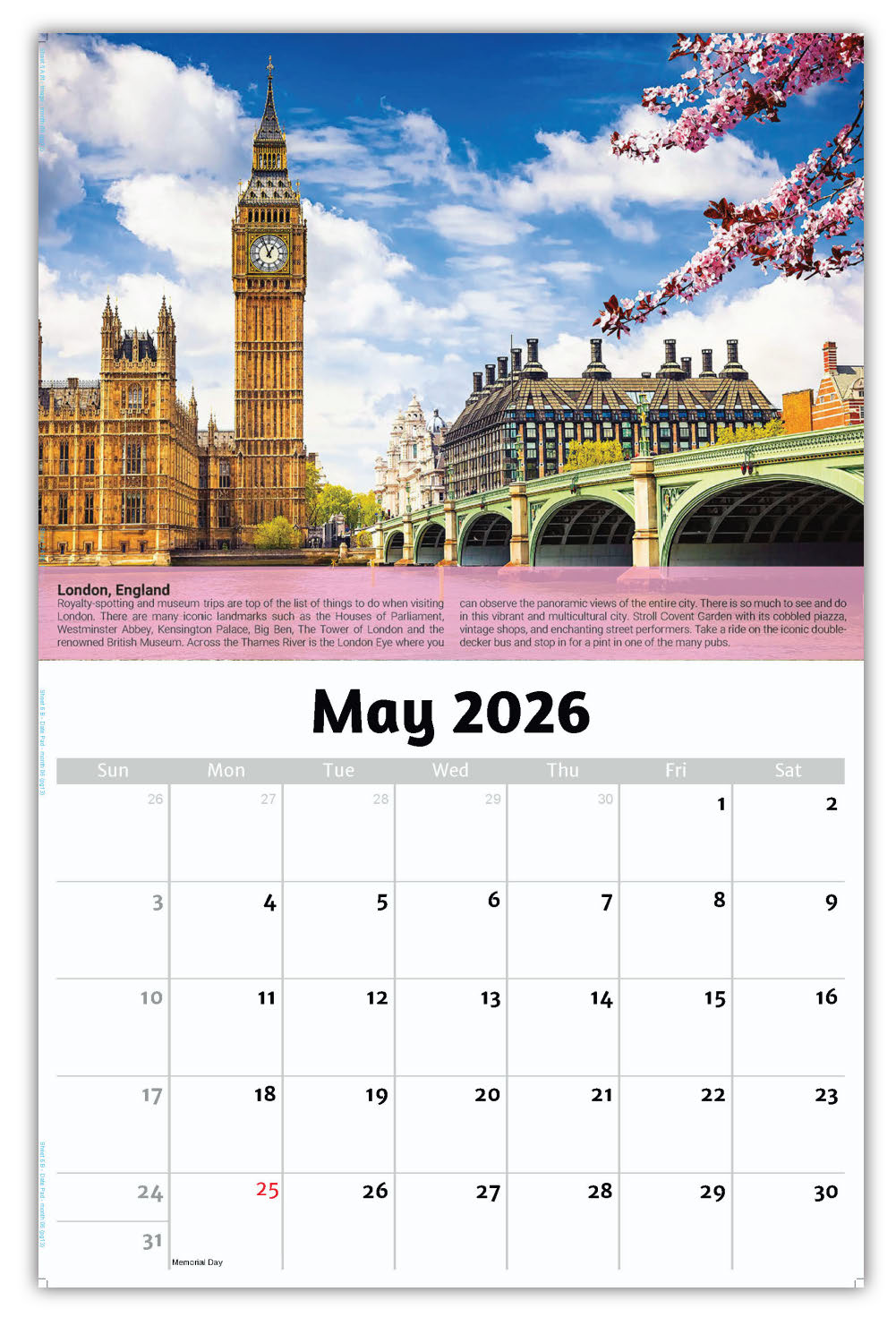 2026 Wall Calendar - World Travel Destinations