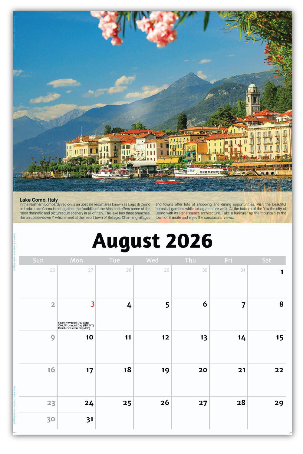 2026 Wall Calendar - World Travel Destinations