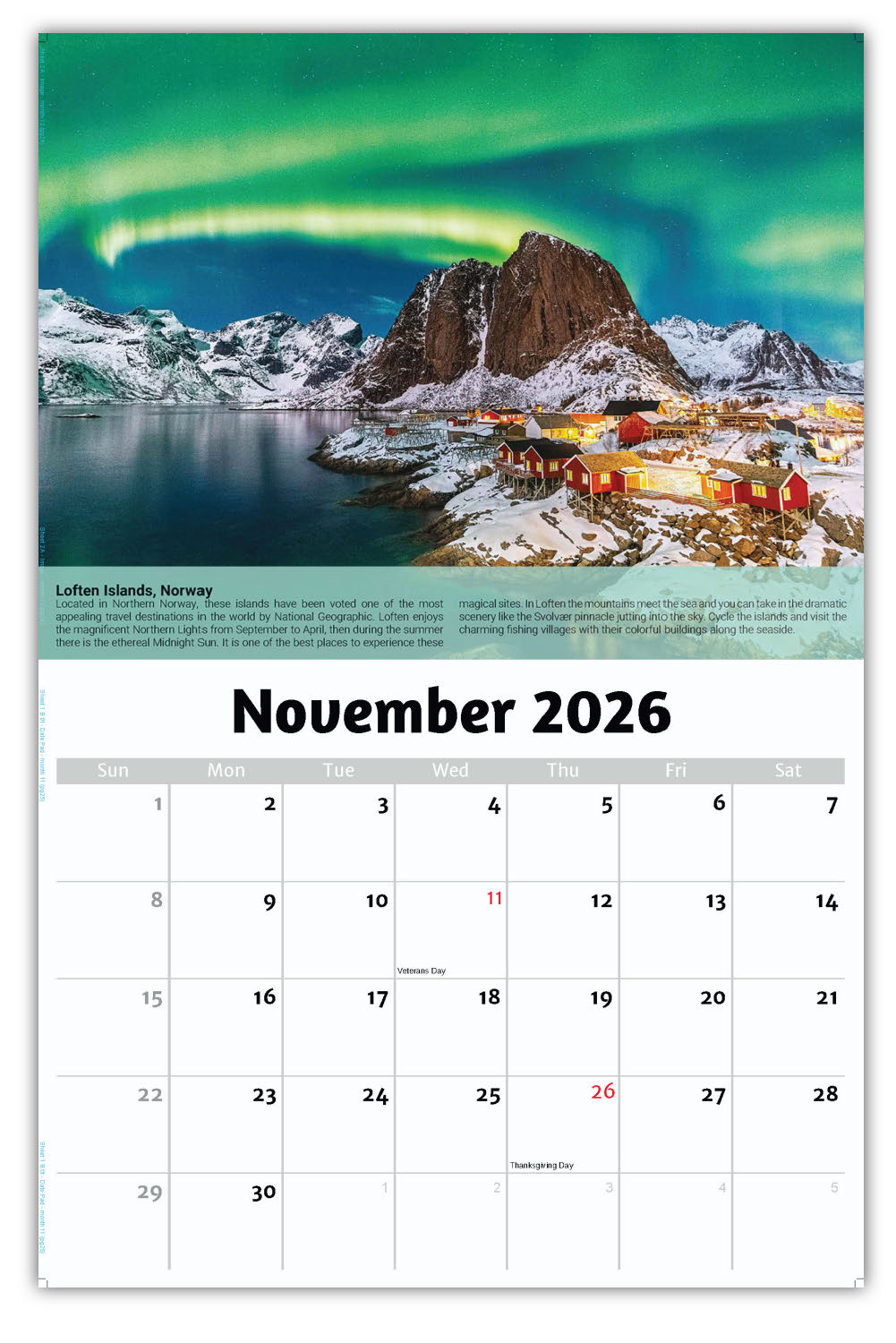 2026 Wall Calendar - World Travel Destinations