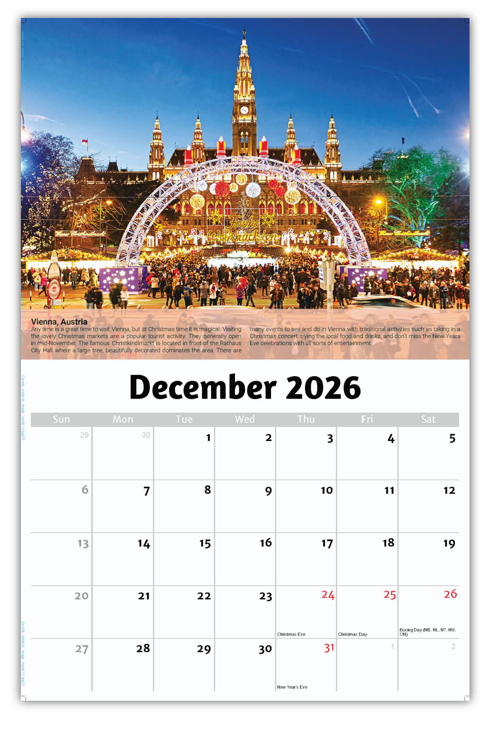 2026 Wall Calendar - World Travel Destinations