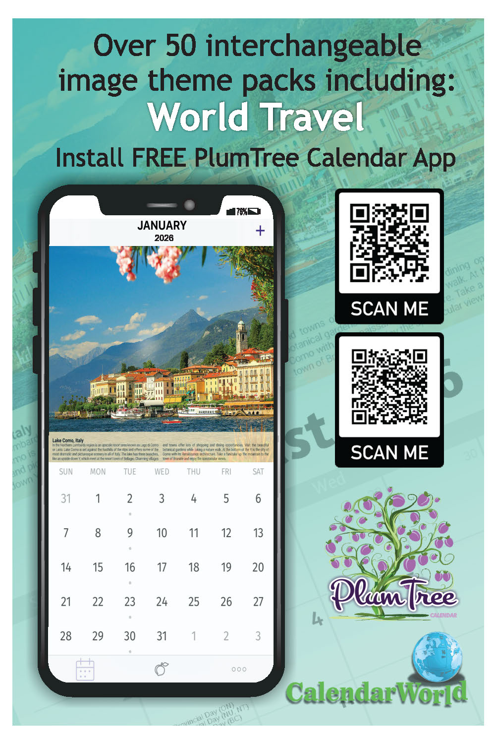 2026 Wall Calendar - World Travel Destinations