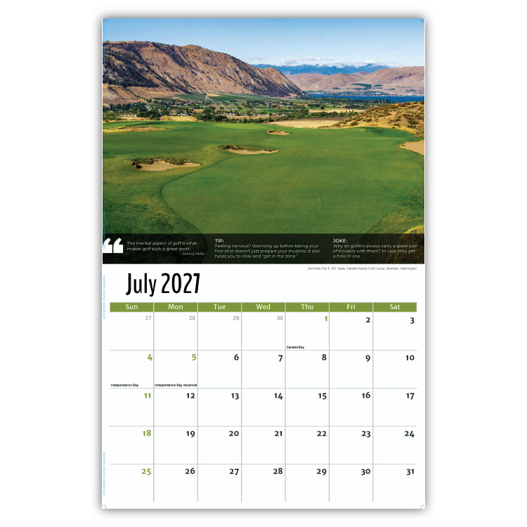2027 Golf Tips, Quips and Holes wall calendar