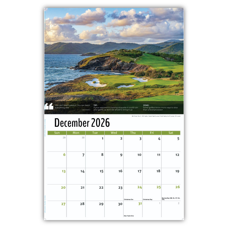 2027 Golf Tips, Quips and Holes wall calendar