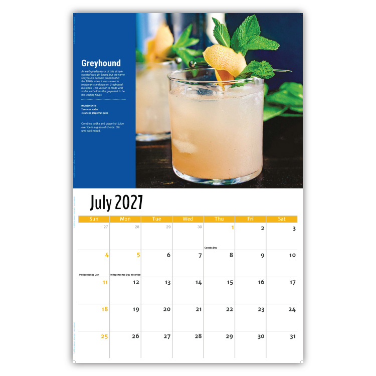 2027 Happy Hour Cocktails wall calendar