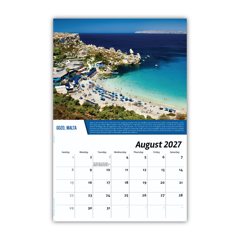 2027 Wall Calendar - World Travel Destinations