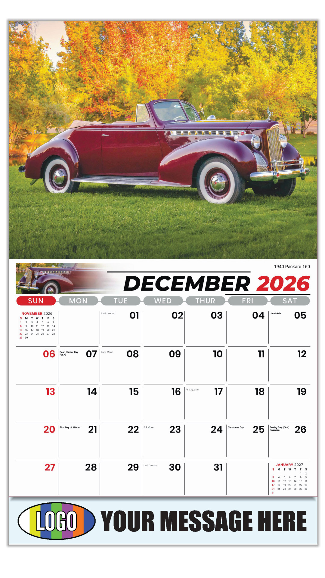 2027 Classic Cars Business Promotional Calendar