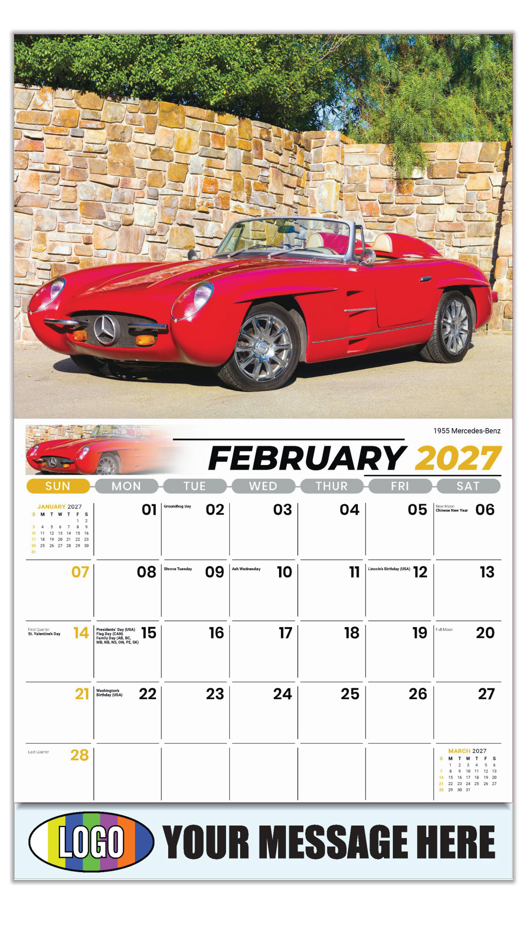 2027 Classic Cars Business Promotional Calendar
