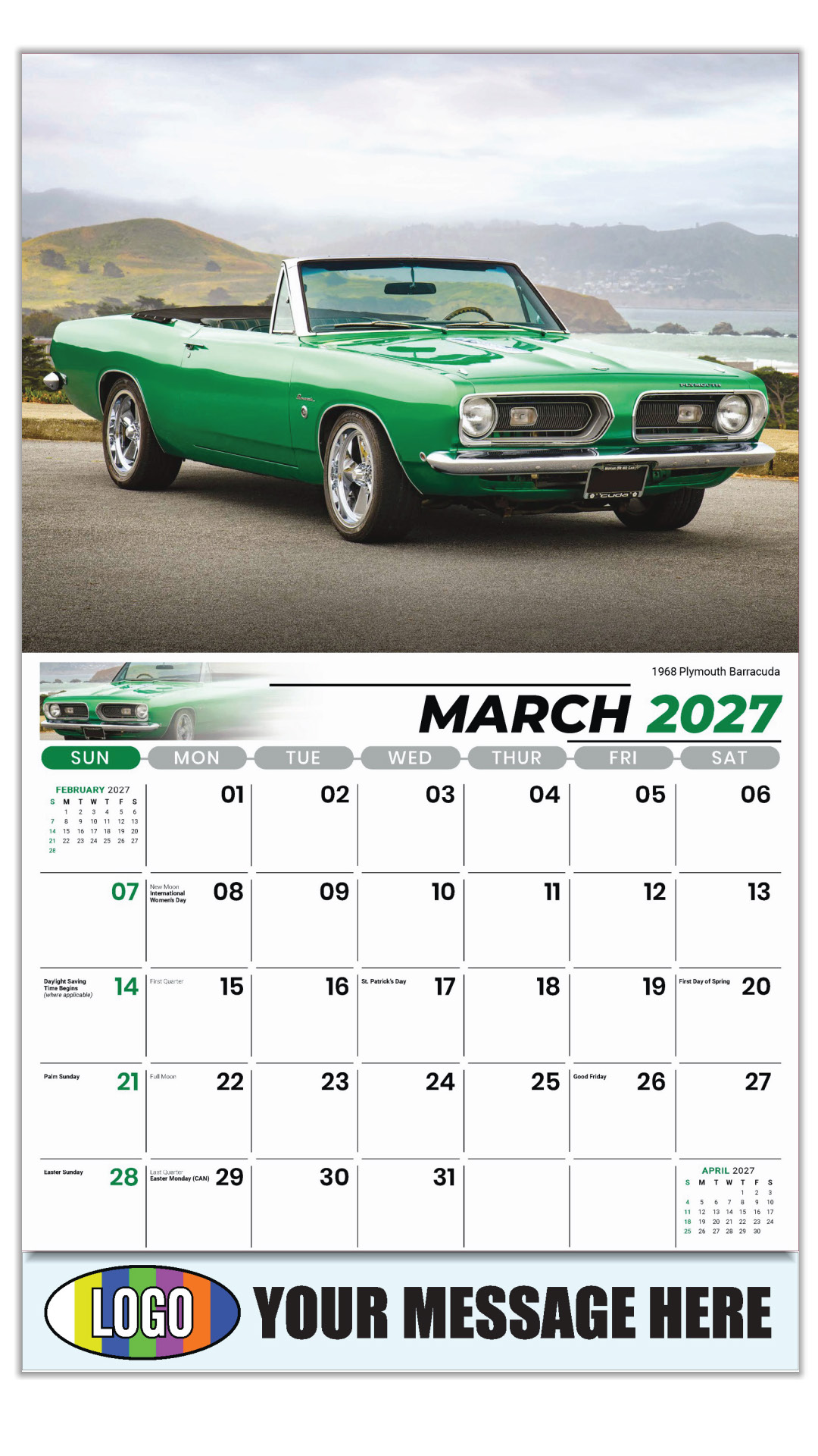 2027 Classic Cars Business Promotional Calendar