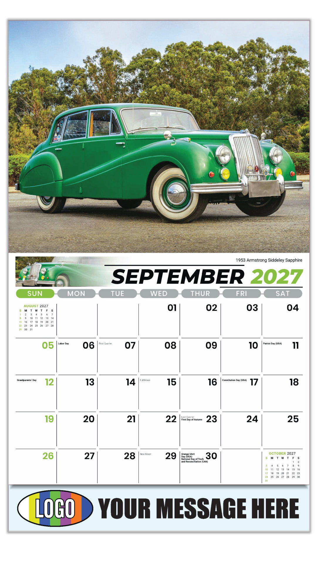 2027 Classic Cars Business Promotional Calendar