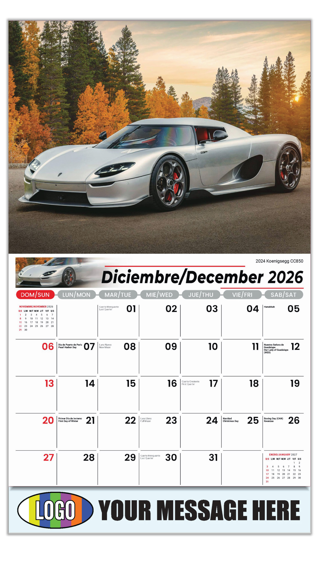 2027 Exotic Cars Bilingual Business Promotional Calendar