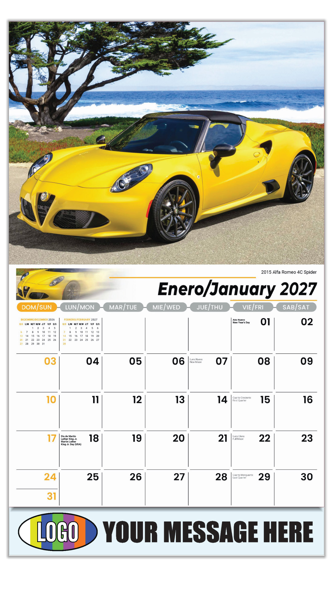 2027 Exotic Cars Bilingual Business Promotional Calendar