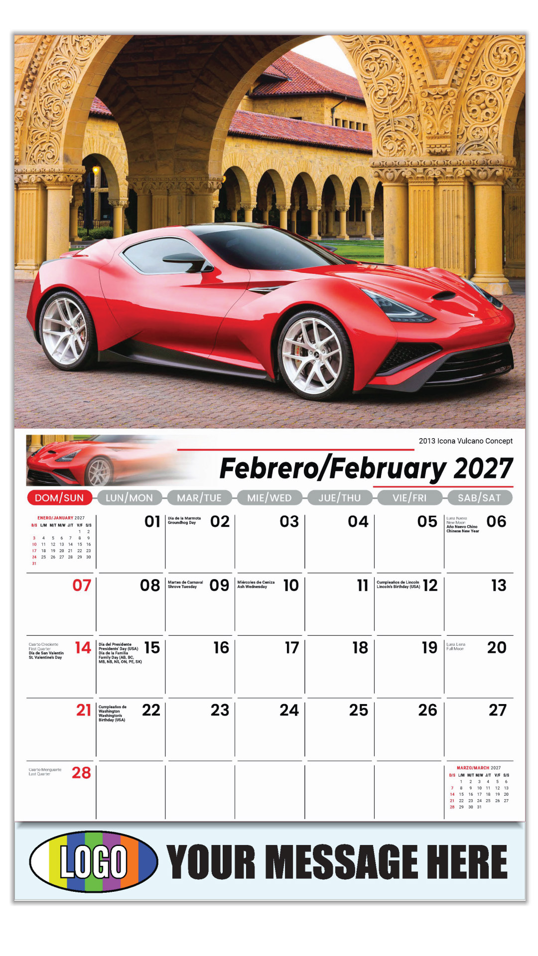 2027 Exotic Cars Bilingual Business Promotional Calendar