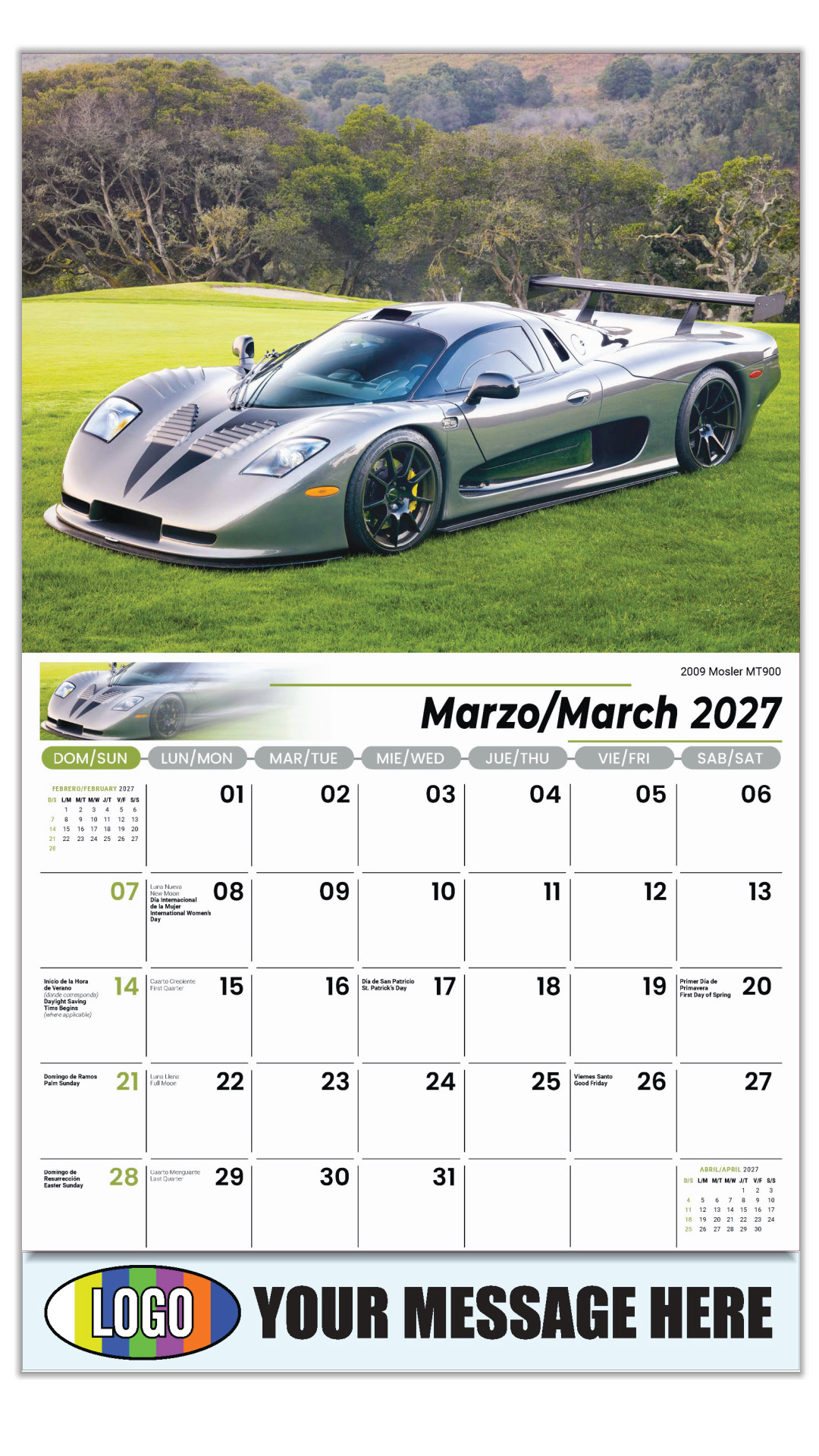 2027 Exotic Cars Bilingual Business Promotional Calendar