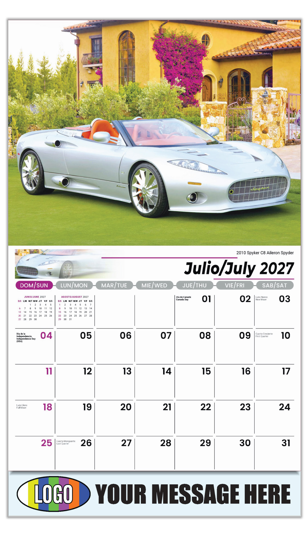 2027 Exotic Cars Bilingual Business Promotional Calendar