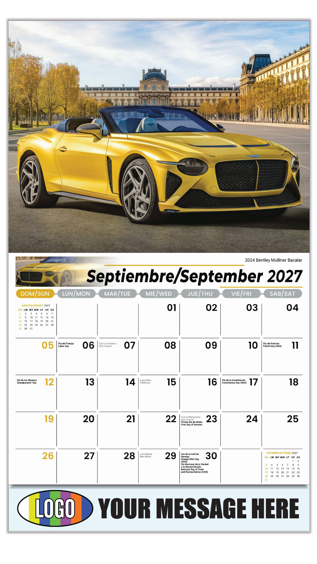 2027 Exotic Cars Bilingual Business Promotional Calendar