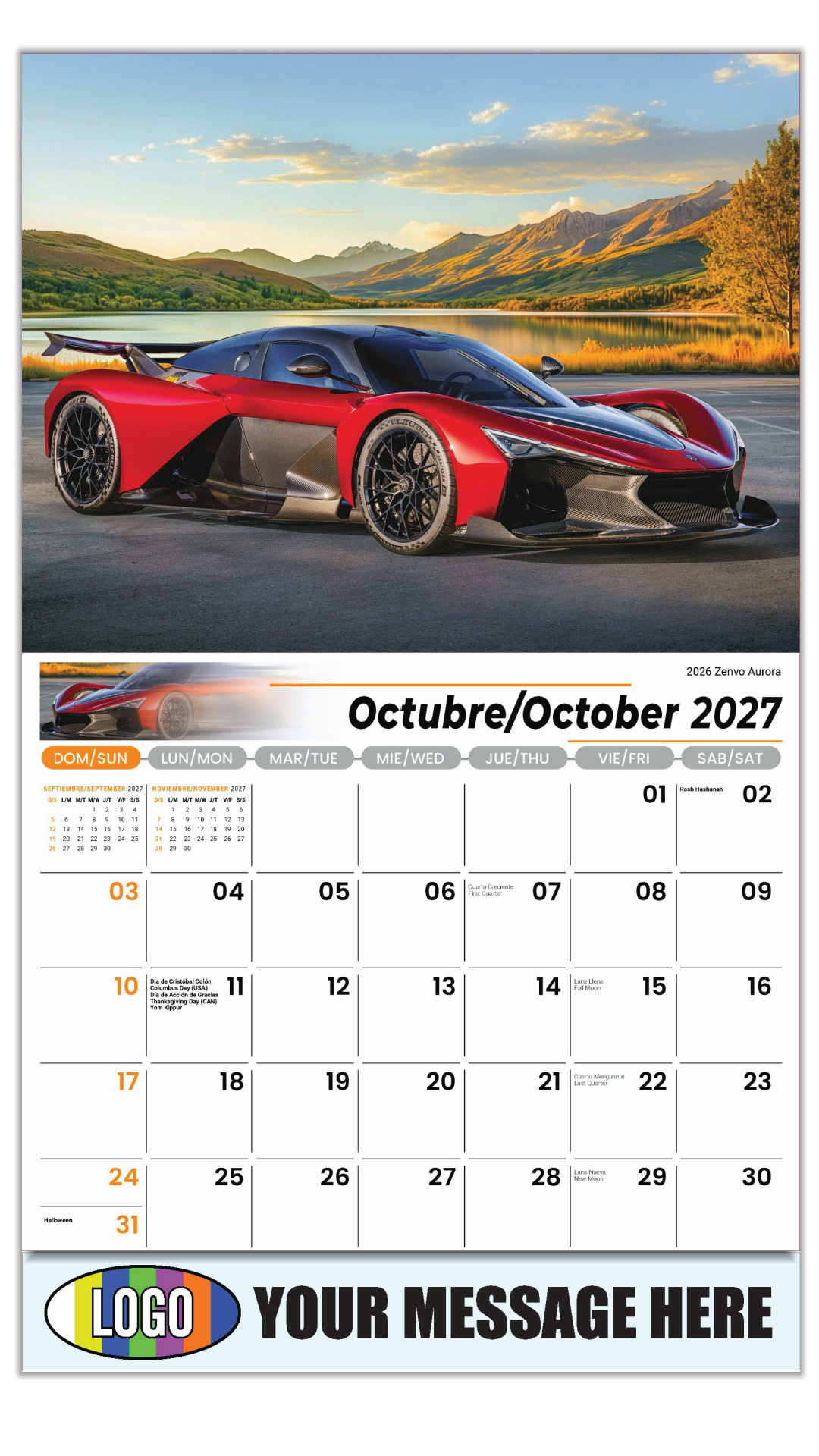 2027 Exotic Cars Bilingual Business Promotional Calendar