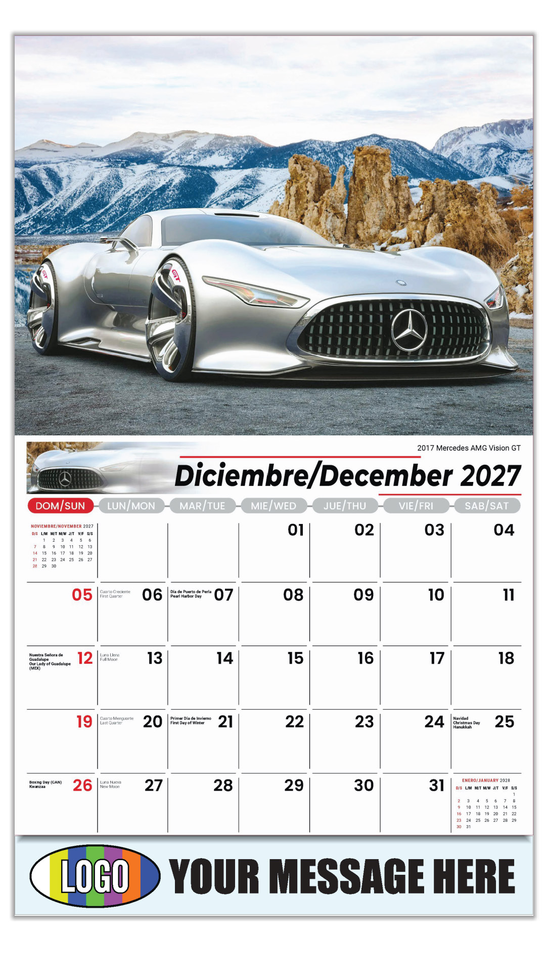 2027 Exotic Cars Bilingual Business Promotional Calendar