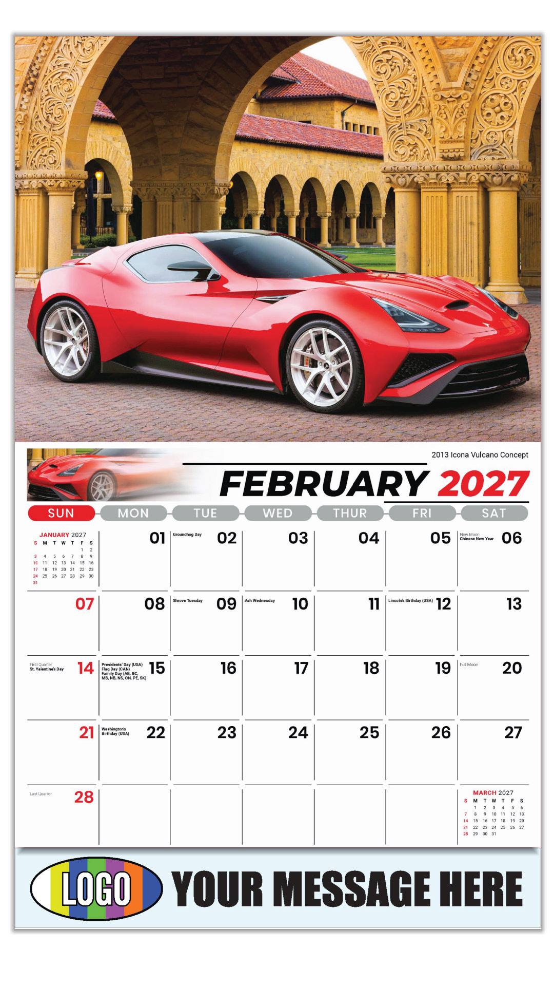 2027 Exotic Cars Business Promotional Calendar