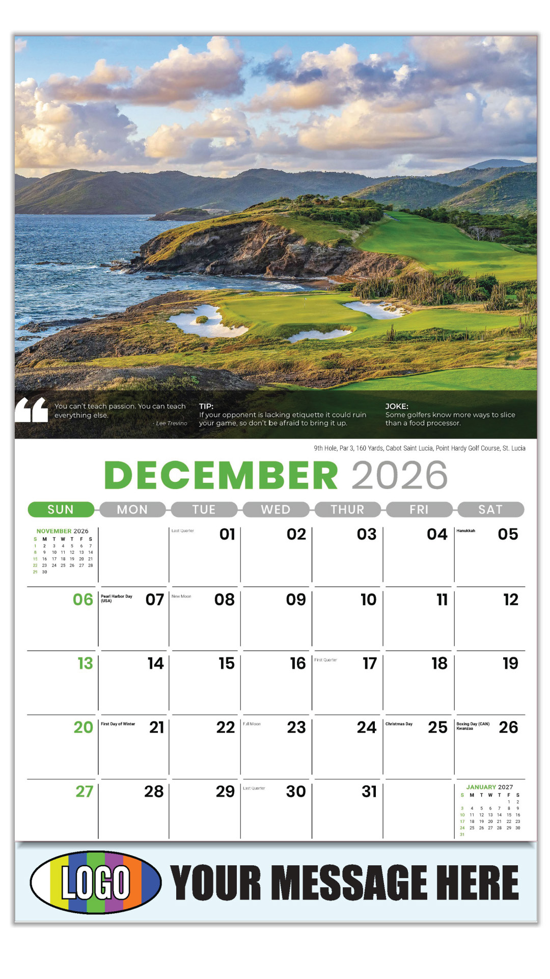 2027 Golf Tips, Quips and Holes Business Promotional Calendar