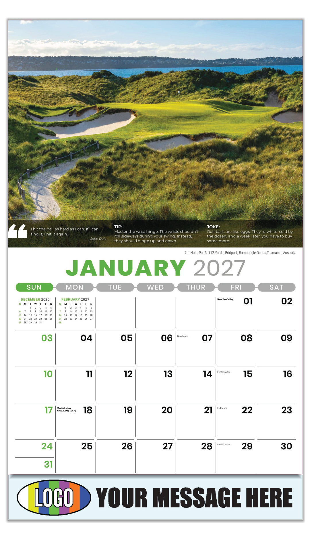 2027 Golf Tips, Quips and Holes Business Promotional Calendar