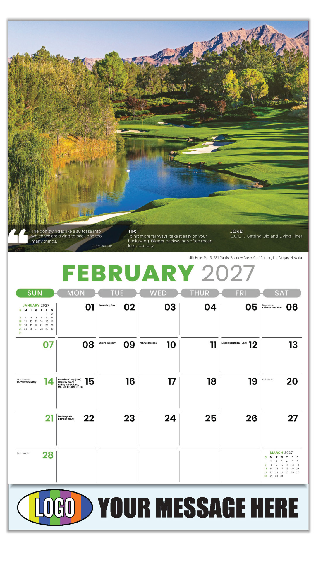 2027 Golf Tips, Quips and Holes Business Promotional Calendar