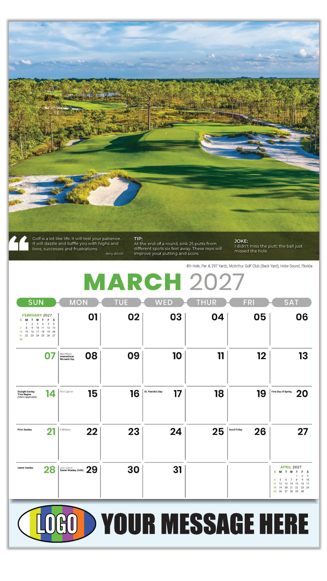 2027 Golf Tips, Quips and Holes Business Promotional Calendar