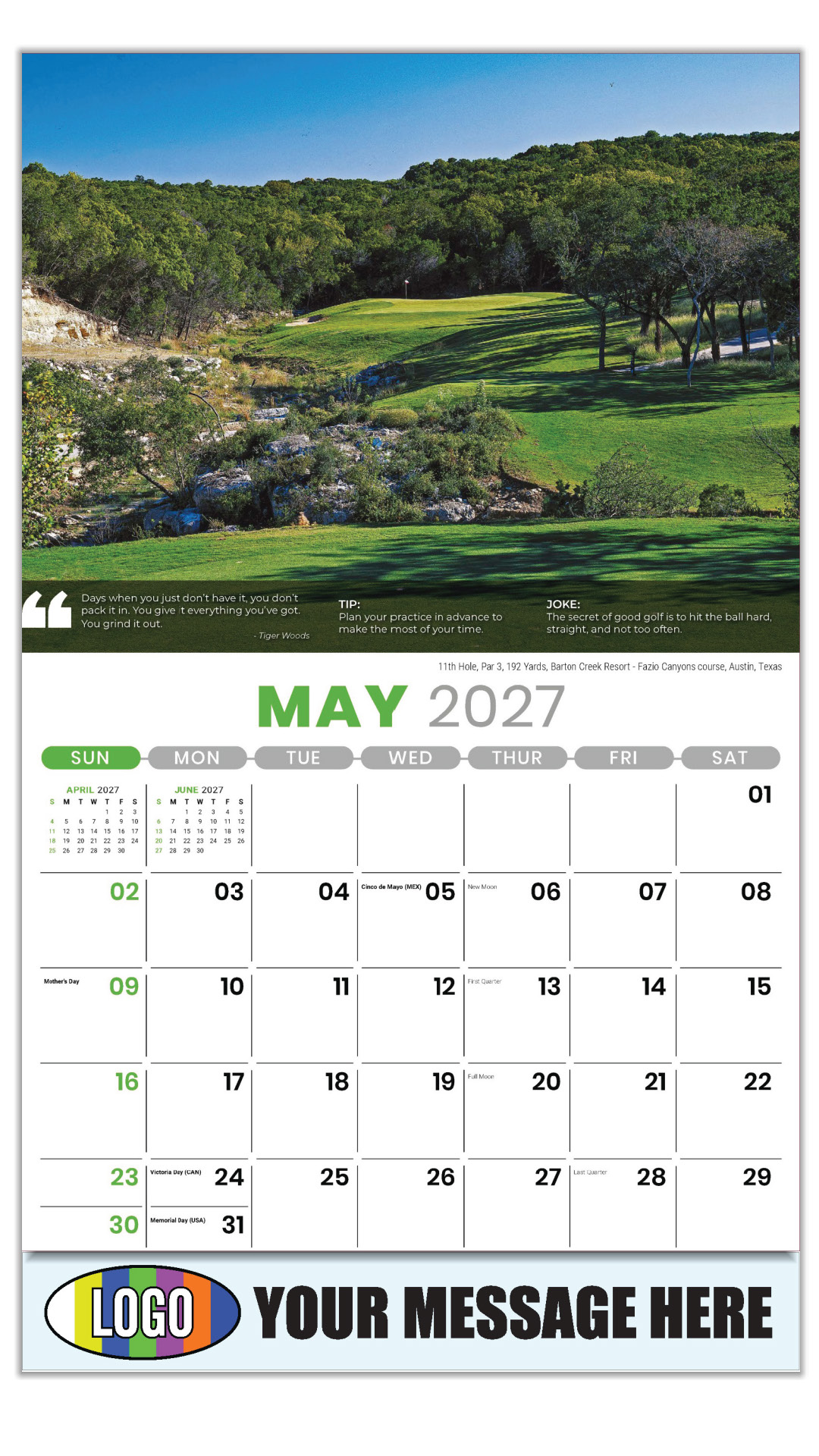2027 Golf Tips, Quips and Holes Business Promotional Calendar