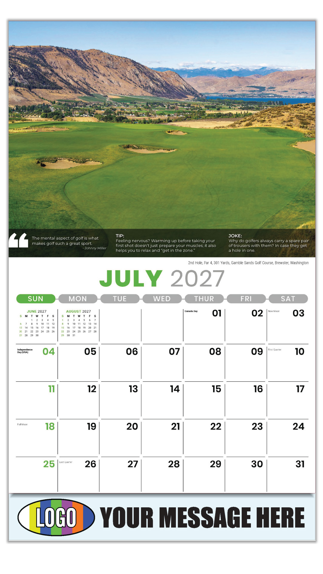 2027 Golf Tips, Quips and Holes Business Promotional Calendar