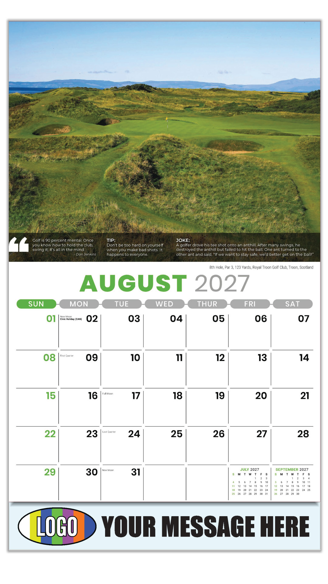 2027 Golf Tips, Quips and Holes Business Promotional Calendar