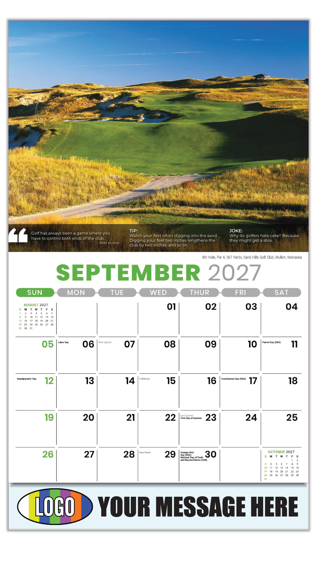 2027 Golf Tips, Quips and Holes Business Promotional Calendar