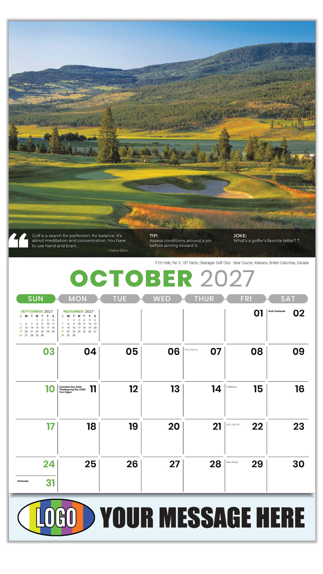 2027 Golf Tips, Quips and Holes Business Promotional Calendar