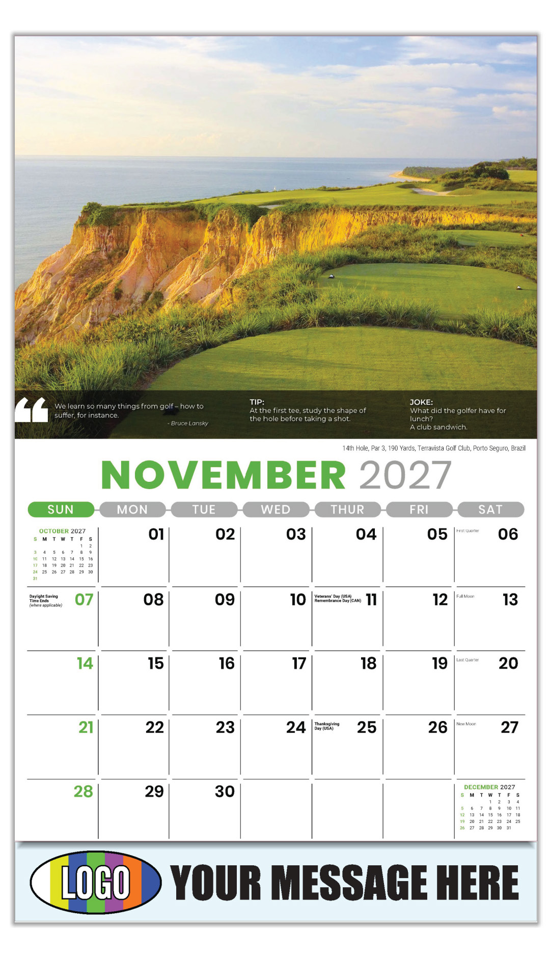2027 Golf Tips, Quips and Holes Business Promotional Calendar