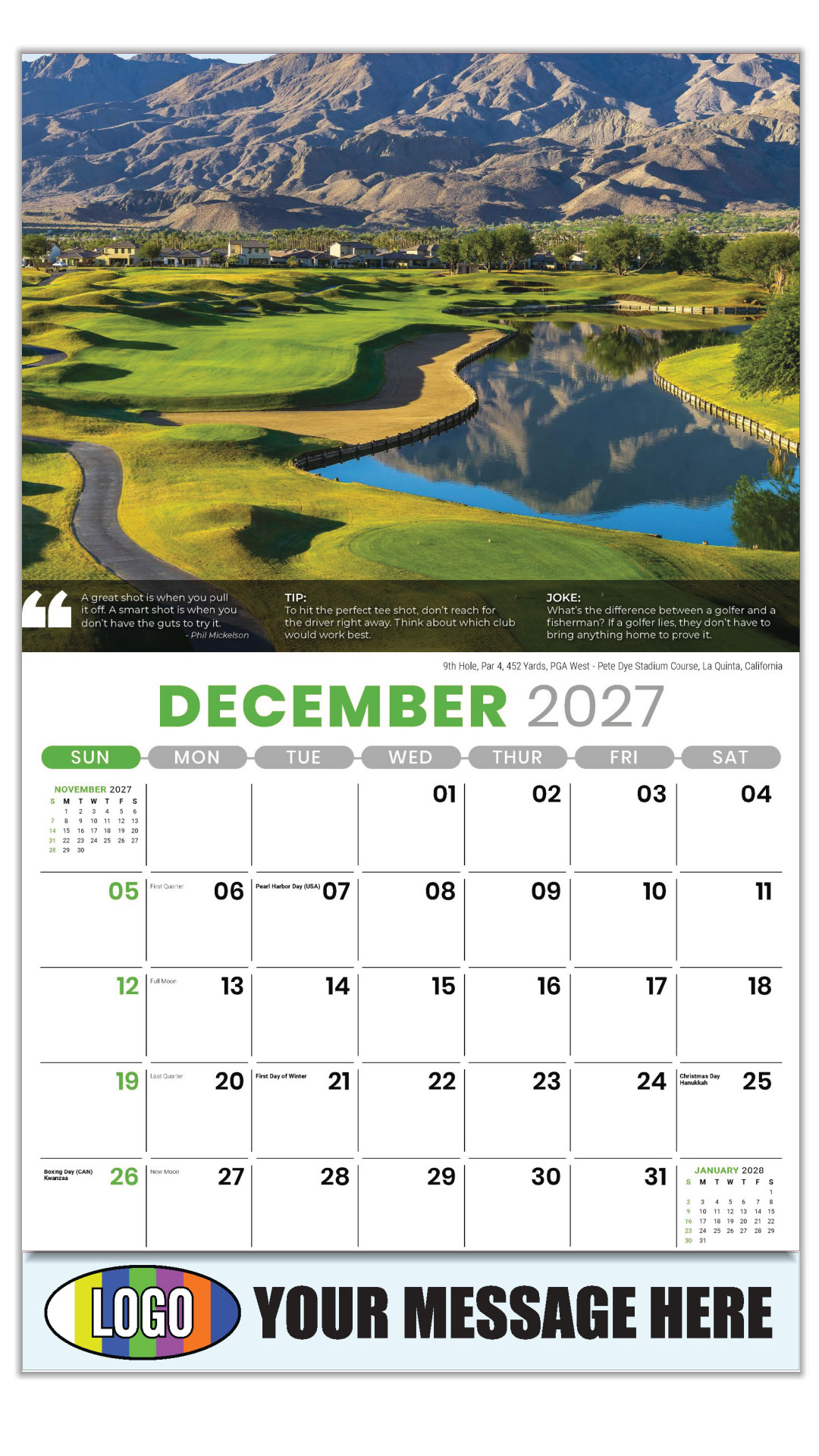 2027 Golf Tips, Quips and Holes Business Promotional Calendar