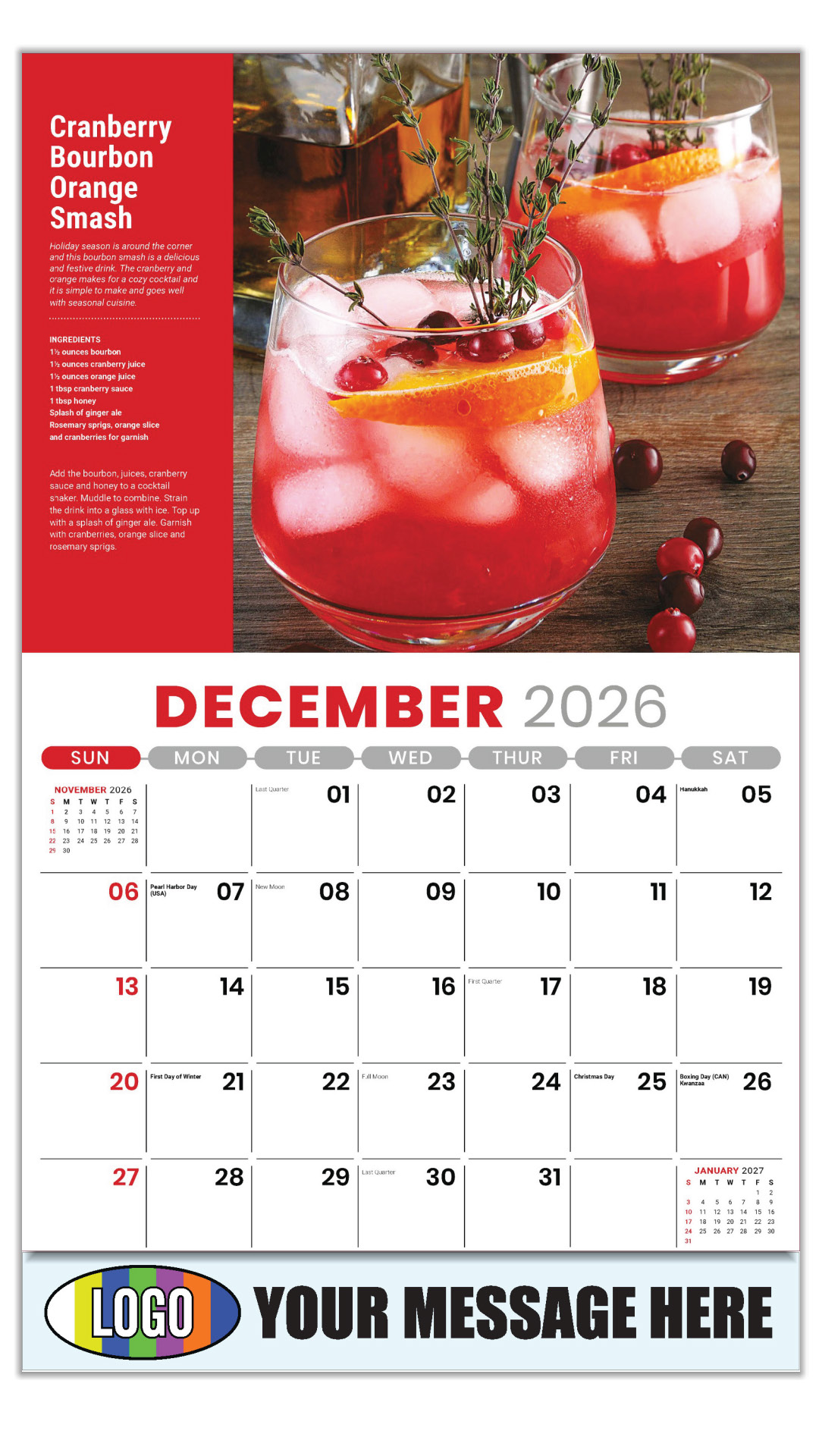 2027 Happy Hour Cocktails Business Promotional Calendar