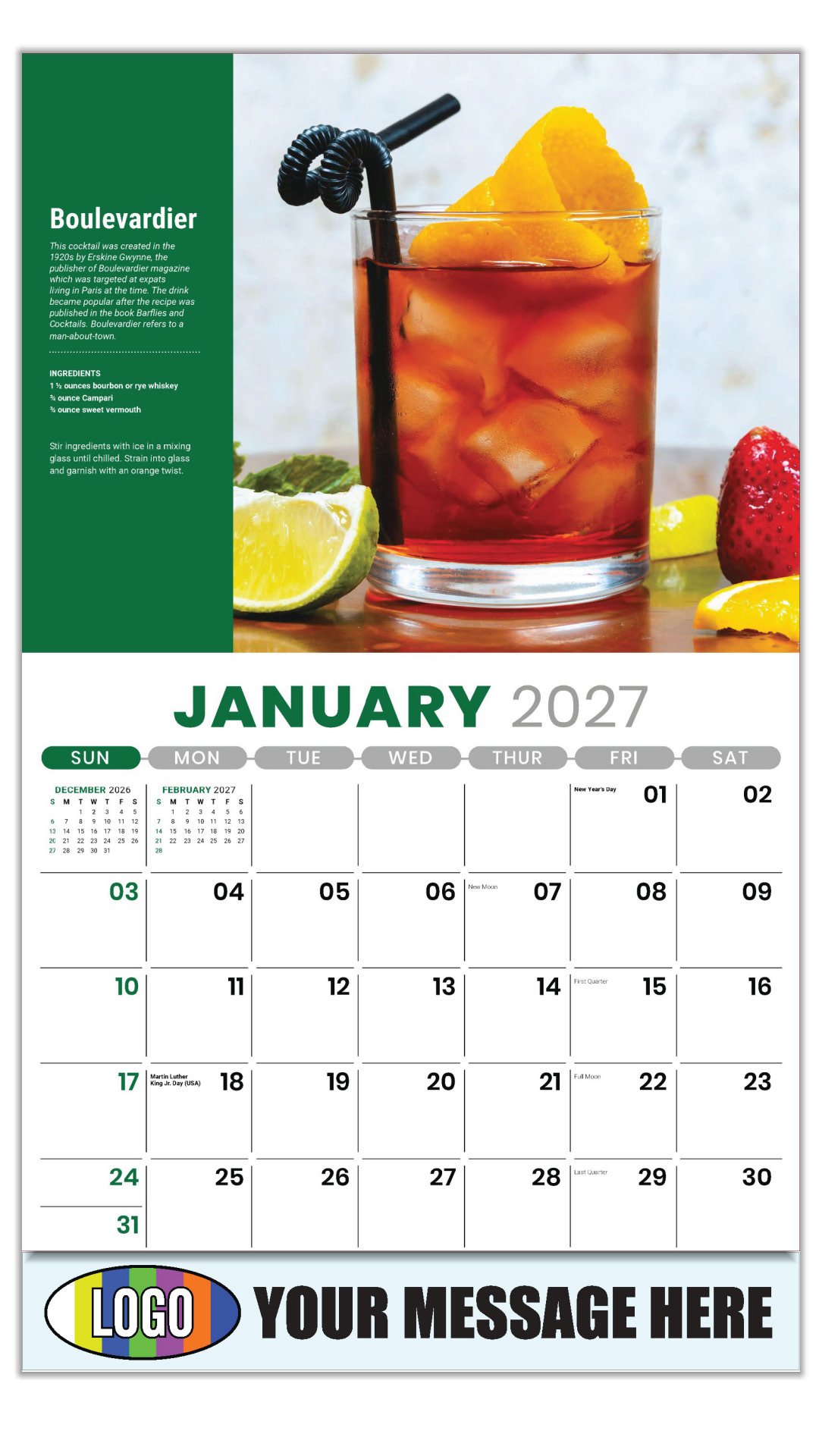 2027 Happy Hour Cocktails Business Promotional Calendar