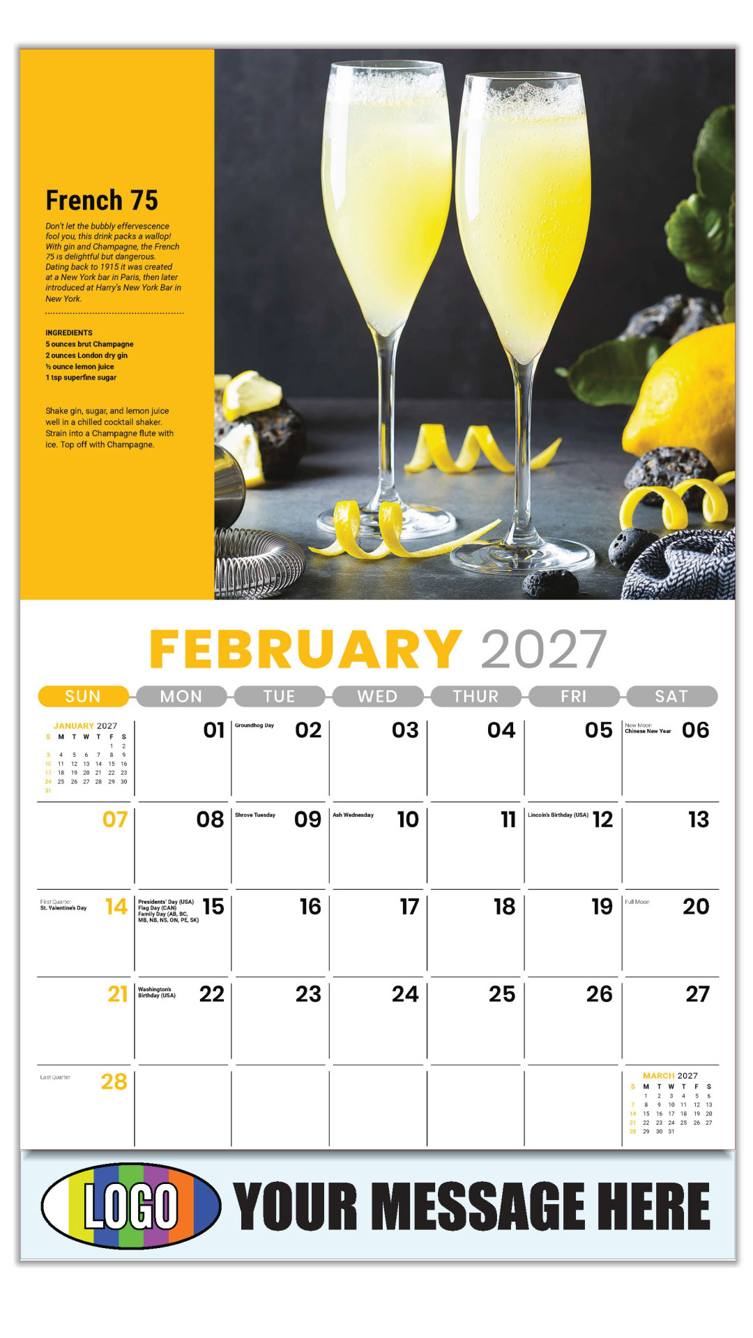 2027 Happy Hour Cocktails Business Promotional Calendar
