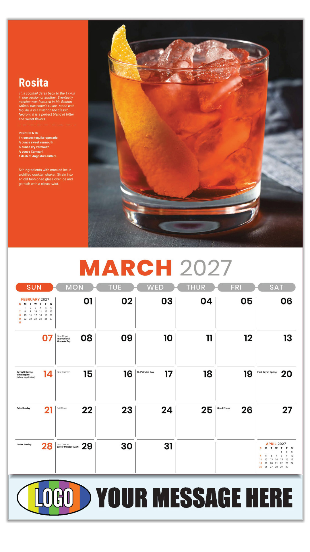 2027 Happy Hour Cocktails Business Promotional Calendar