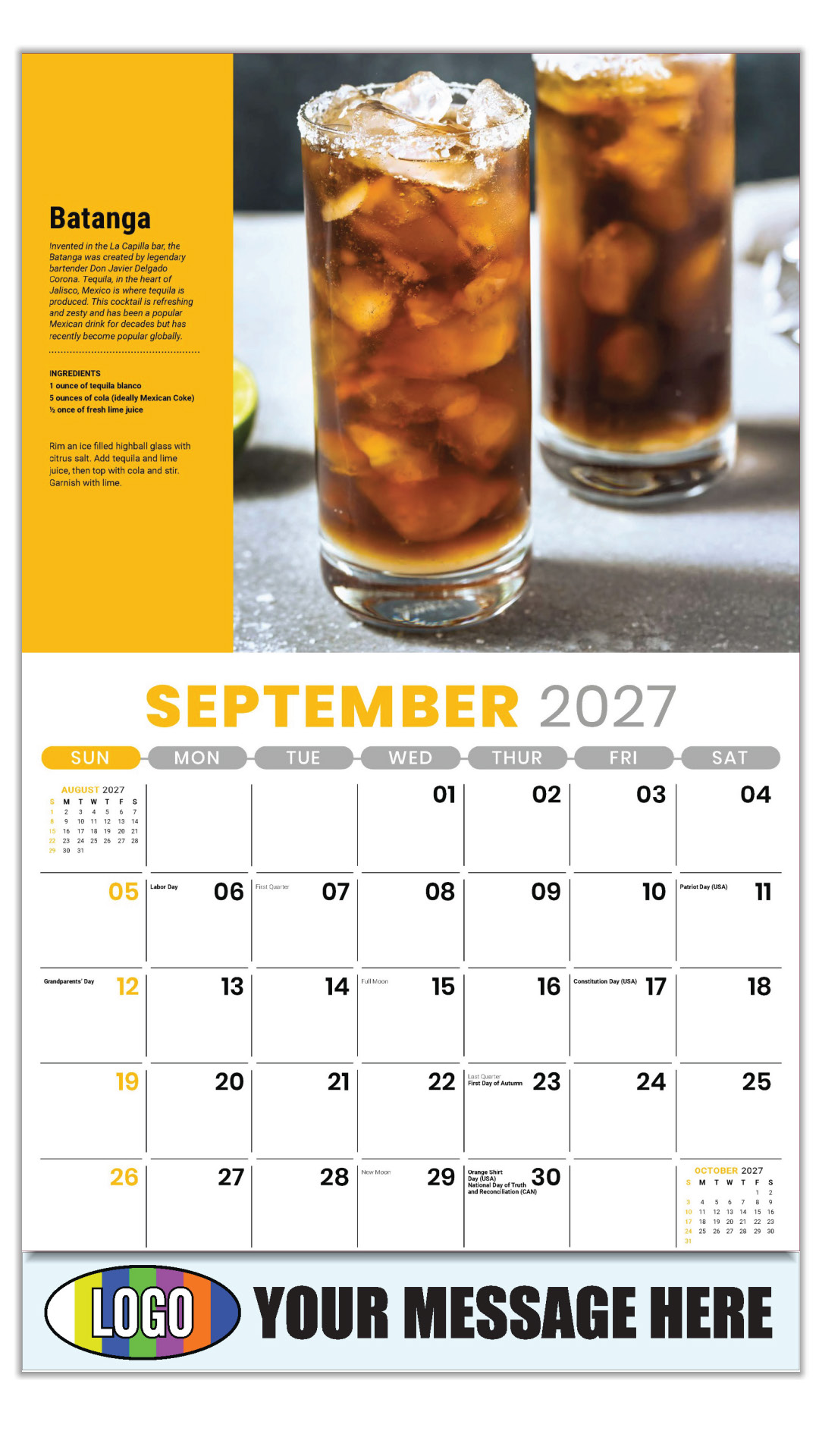 2027 Happy Hour Cocktails Business Promotional Calendar
