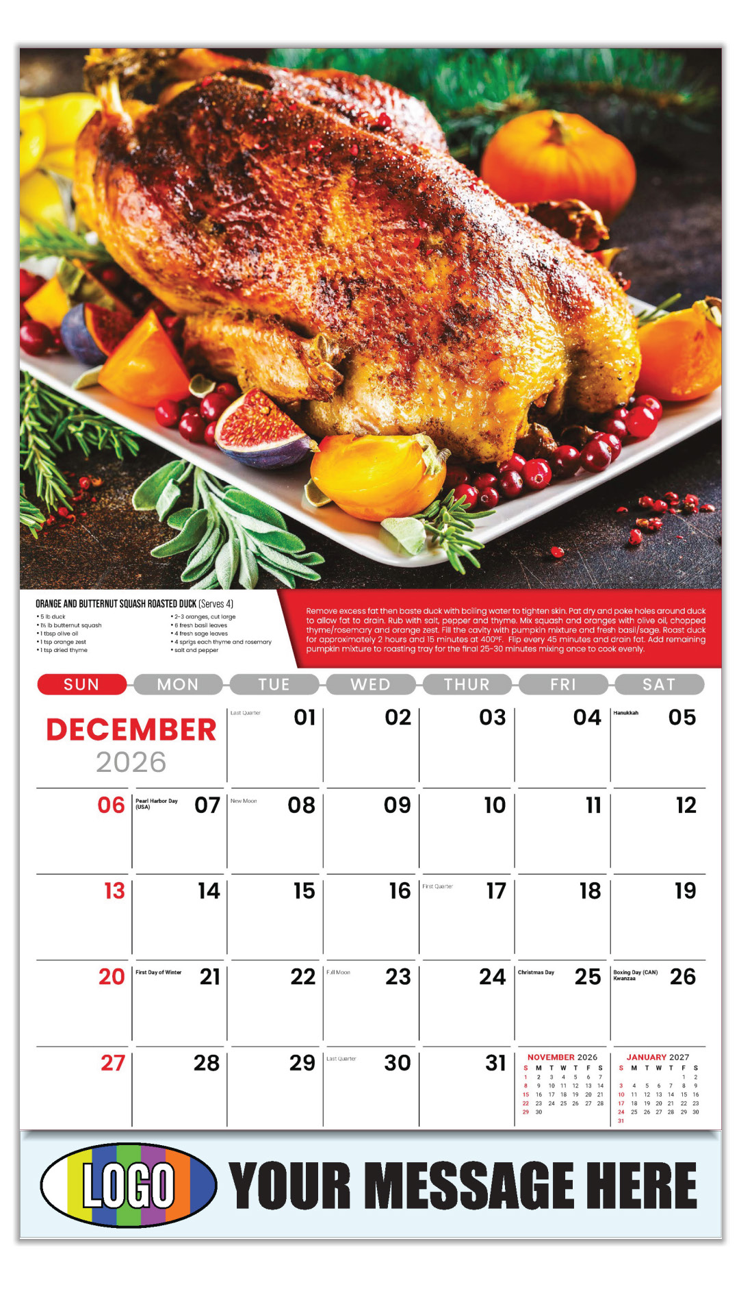 2027 Recipes Business Promotional Calendar