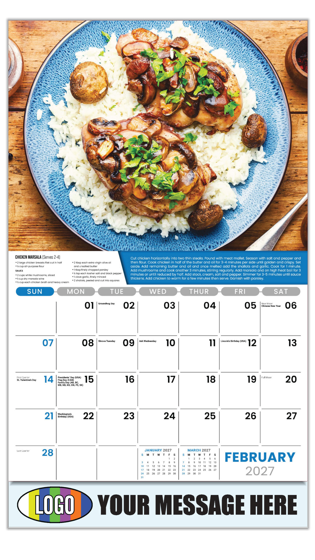 2027 Recipes Business Promotional Calendar