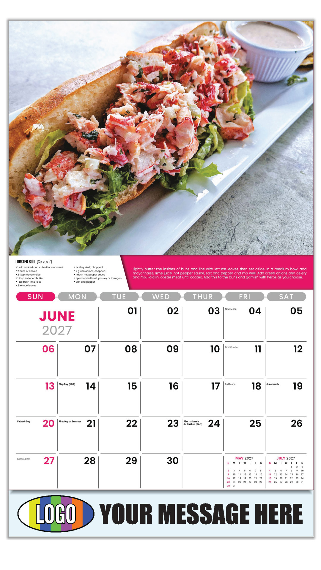 2027 Recipes Business Promotional Calendar