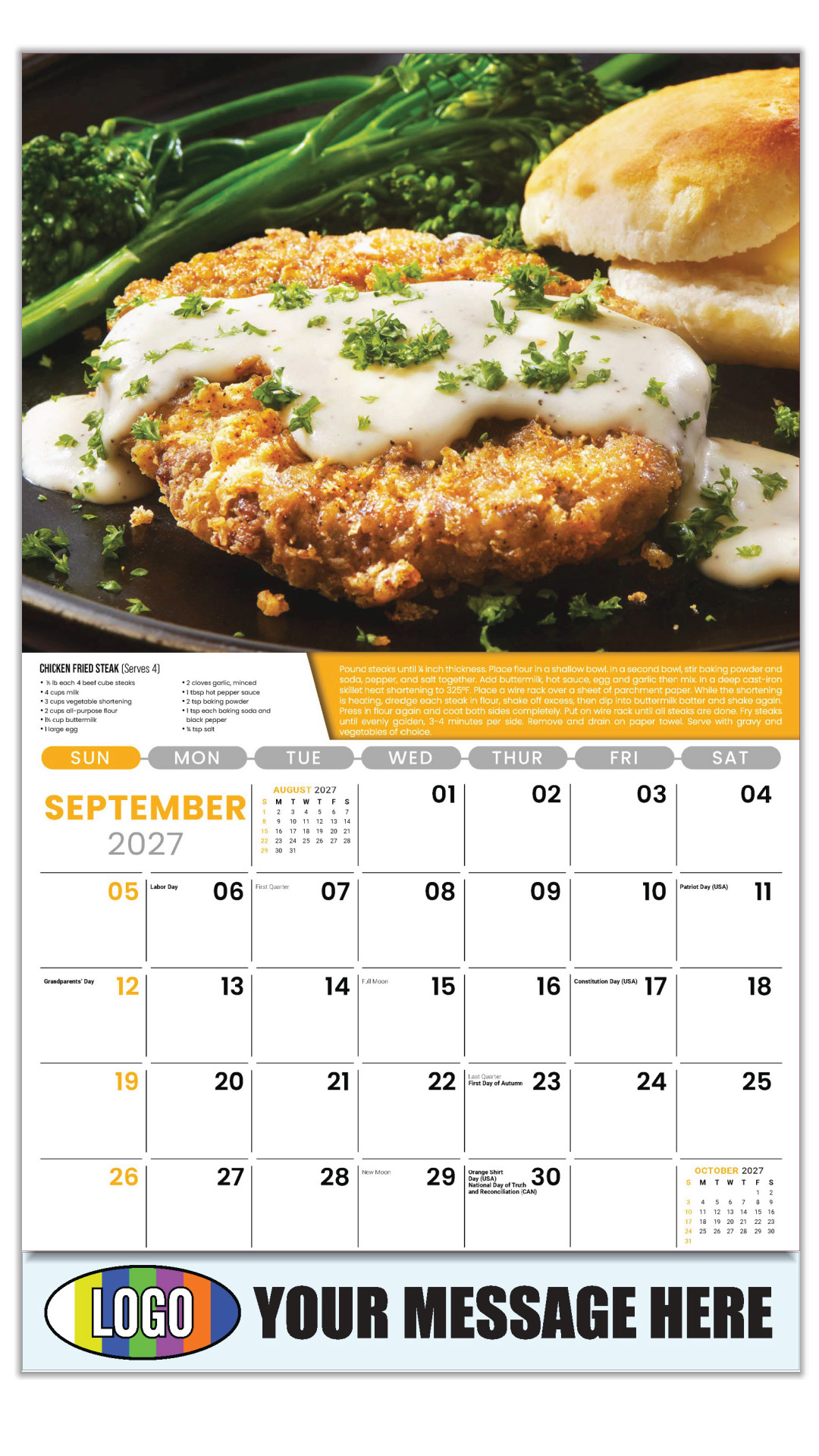 2027 Recipes Business Promotional Calendar