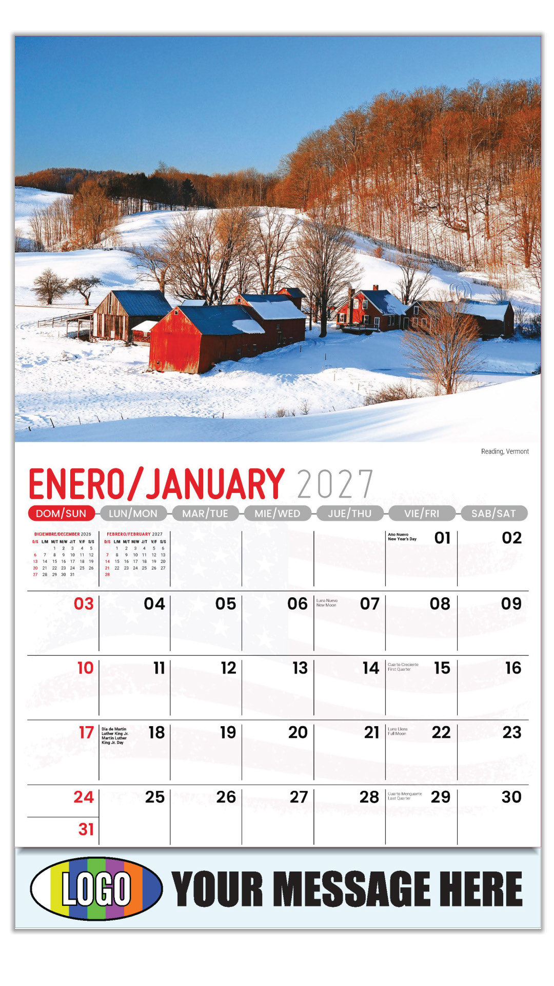 2027 Bilingual Business Promotional Calendar - Scenes of America